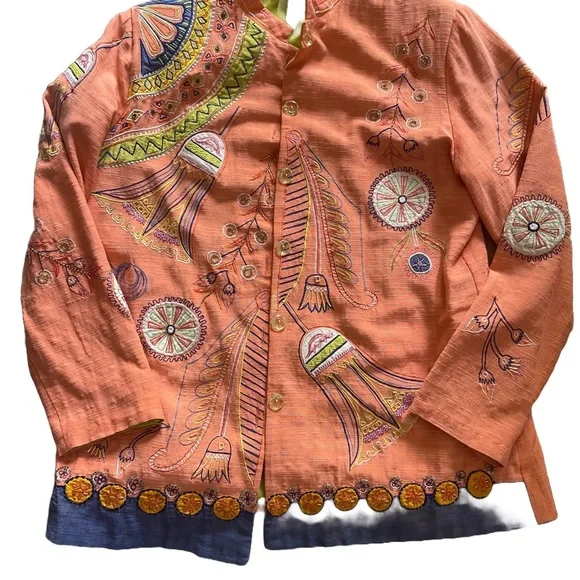 Embroidered Peach Coloured Jacket - Picture 3 of 6